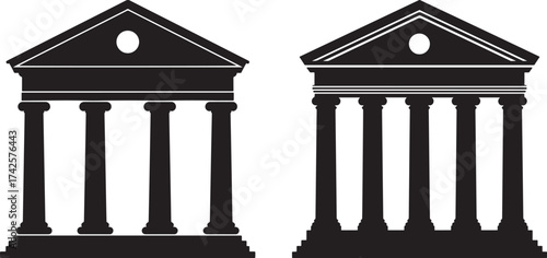 Two classical building silhouettes with columns
