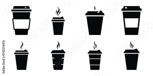 takeaway coffee simple silhouette vector illustration icon set