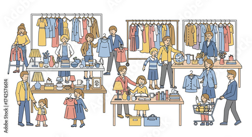 Vibrant outdoor market scene people browsing stalls filled with colorful clothes and goods lively atmosphere