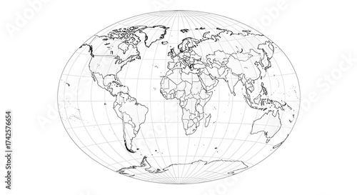 World Map Outline Global Cartography Geography White Background Template
