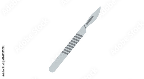 A simple vector illustration of a surgical scalpel with a grooved metal handle and sharp blade.