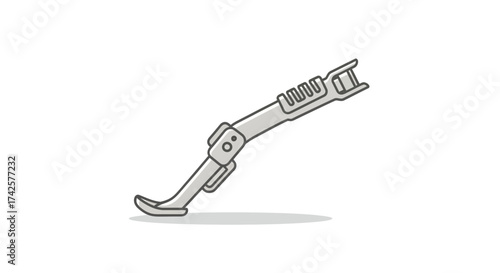 A simple gray cartoon illustration of a deployed motorcycle or bicycle side kickstand.