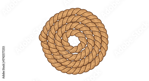 Thick Natural Fiber Rope Coiled in a Perfect Circle.