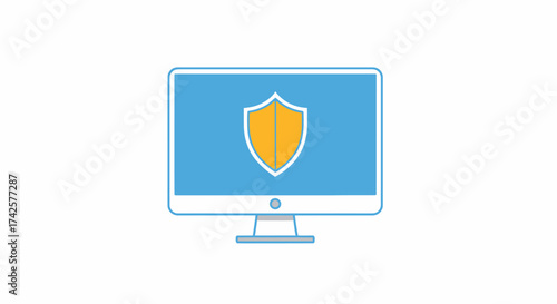 Computer Monitor Displaying a Golden Shield Icon for Security.