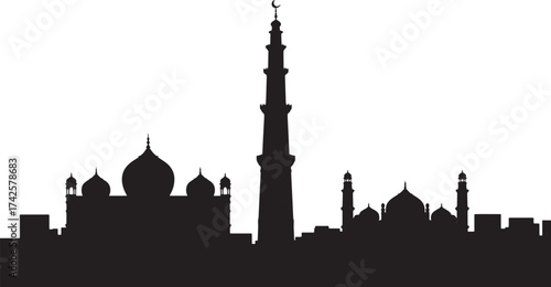 Mosque Silhouette on Transparent Background Skyline Architectural Vector