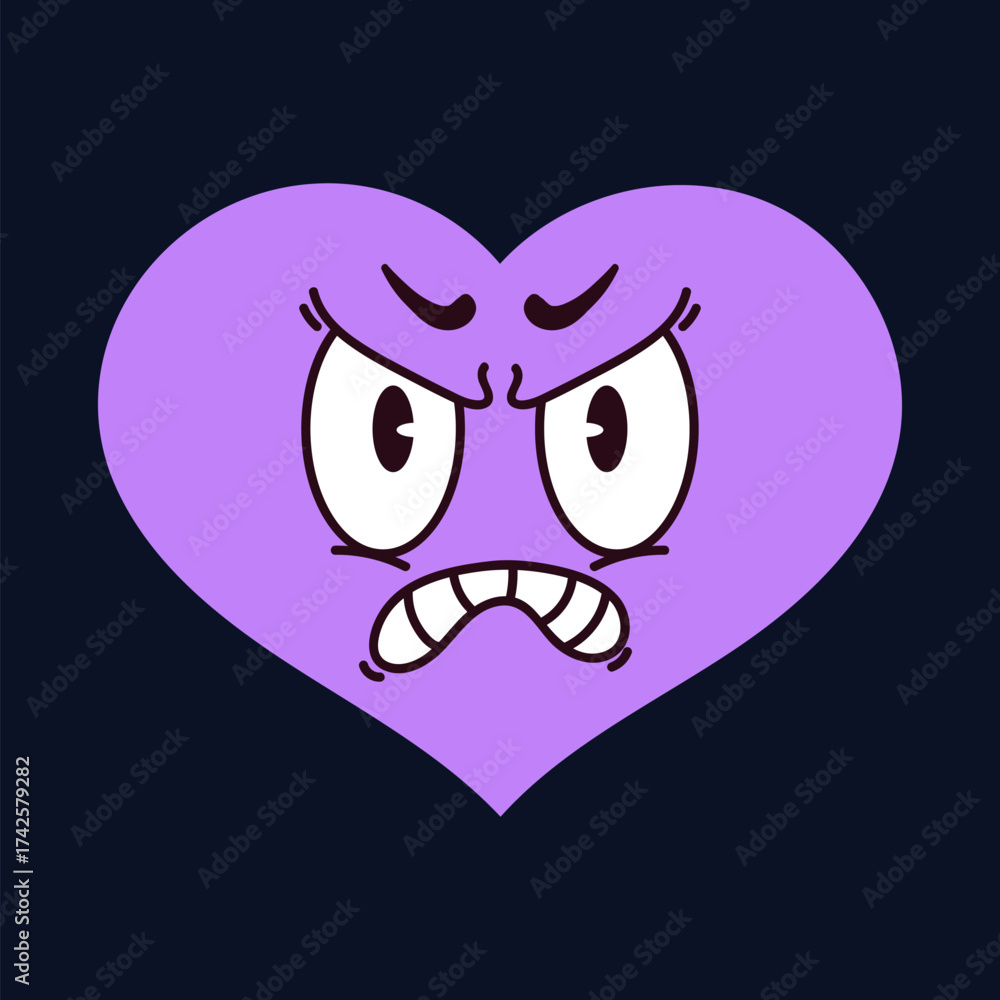Fototapeta premium Angry broken heart character. Vector design graphic illustration