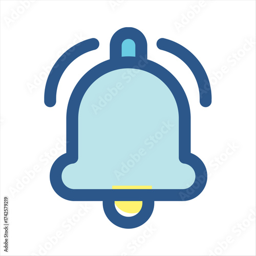Simple blue and yellow bell icon with curved handles