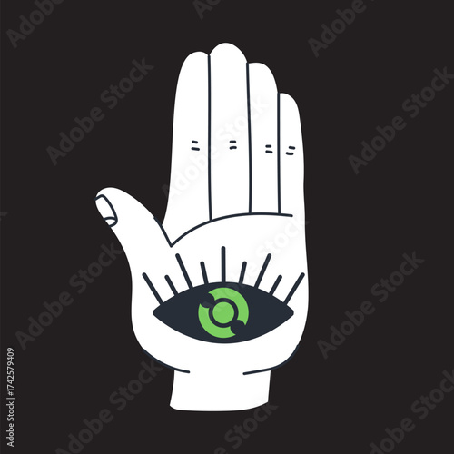 Esoteric arm palm with eye simple flat icon isolated concept. Graphic design illustration