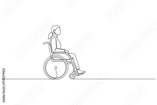Vector art of woman in wheelchair continuous line drawing disability and accessibility concept