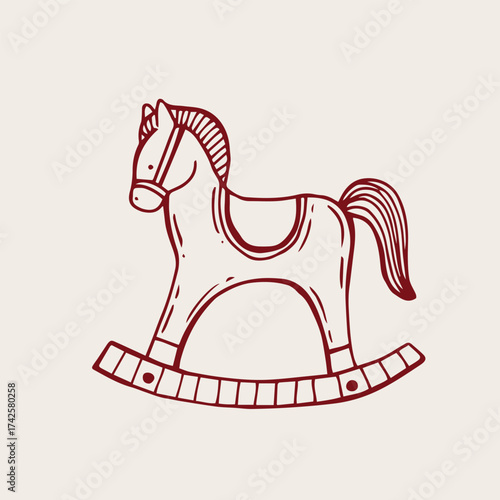 Wallpaper Mural  Red horse hand drawn illustration, cute pony christmas toy, whimsical vector rocking horse Torontodigital.ca