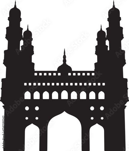 Charminar of Hyderabad India Landmark Silhouette Illustration Isolated Transparency