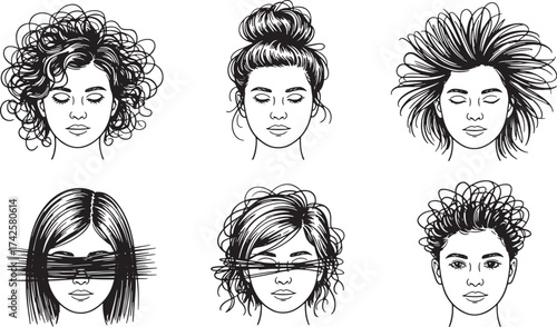 Set Of Woman Head With Different Hairstyle Various Styles Fashion Portrait Beauty Care