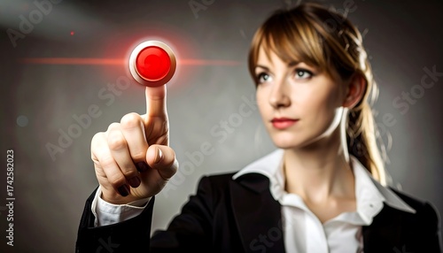 Wallpaper Mural Woman touching red button Torontodigital.ca