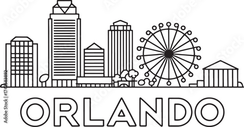 Orlando City Skyline Line Art Vector Silhouette Florida USA Urban Landmark