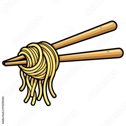 Asian Food Illustration Delicious Noodles Wrapped Around Chopsticks Ready to be Enjoyed