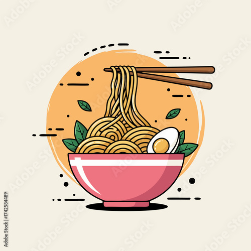 Delicious Japanese Noodle Soup with Egg and Herbs in a Bowl, a Wholesome and Flavorful Meal Concept