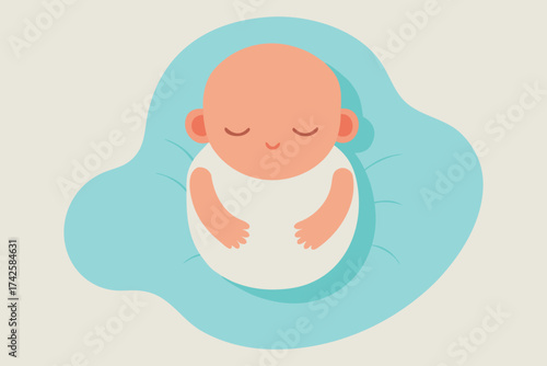 Realistic Overhead Vector of Newborn Sleeping on Soft Organic Cotton Mat