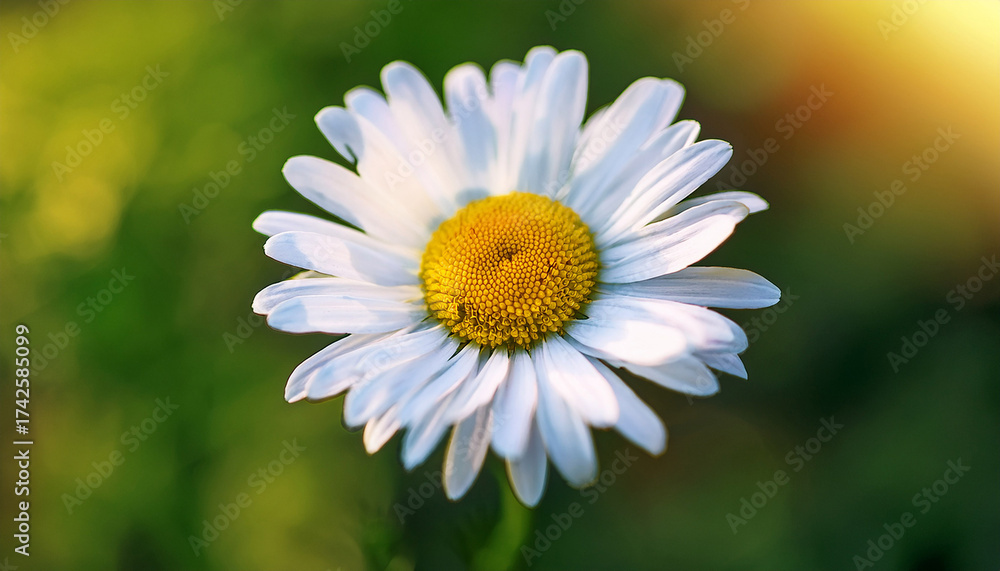 Fototapeta premium Close Up Of A White Daisy In A Blurred Green Background