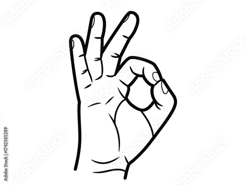 Black and white line drawing of a hand gesture signaling ok or approval scalable vector illustration for eps files vector