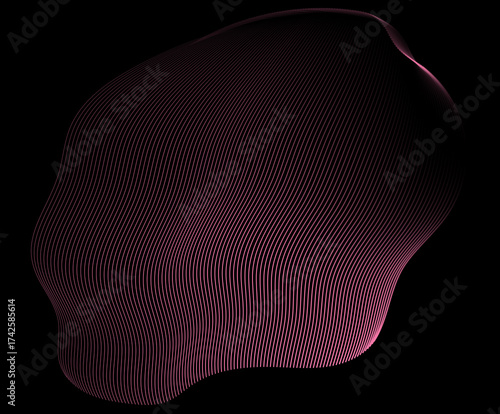 Smooth abstract 3D organic shape with pink highlights isolated on empty background