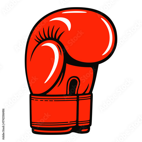 A red boxing glove with a white background. The glove is the main focus of the image. Vector.