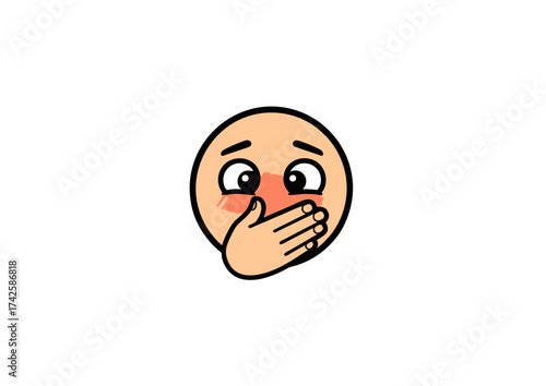 Blushing emoji with hand covering mouth, expressing embarrassment or surprise
