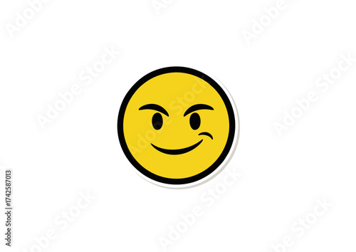 A vibrant yellow emoji face illustration with a sly, mischievous expression, perfect for conveying playful secrets or knowing glances in digital communication