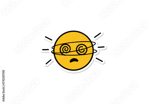 Dizzy Sun Emoji with Swirling Eyes, Representing Confusion, Vertigo, or Feeling Sick