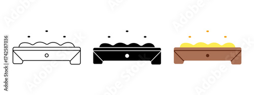 Feed Trough for Farm Animals Icon Set — Line, Solid, and Flat Color Vector Illustration