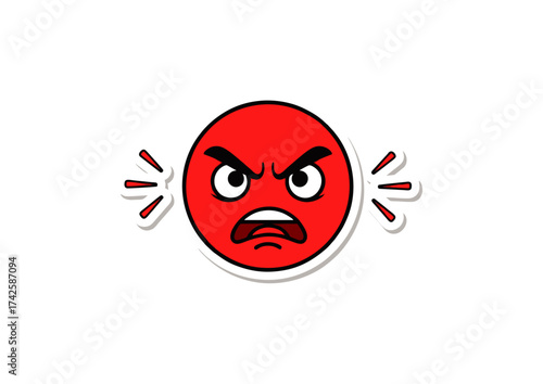 Emoji of a Red Angry Face Expressing Frustration and Displeasure on White Background