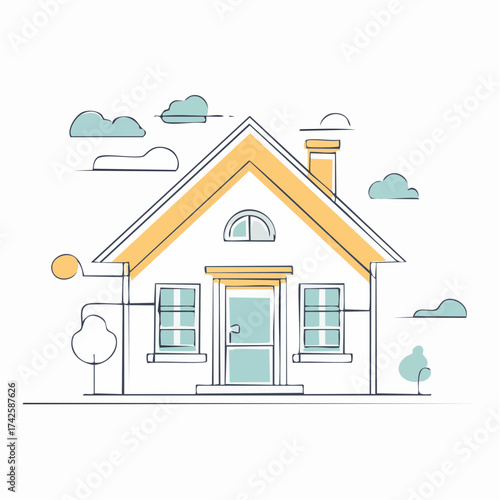 Charming home with pastel accents, perfect for real estate marketing, minimalist design, or illustrating the dream of homeownership and modern living