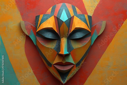 symmetrical geometric shapes forming an abstract mask