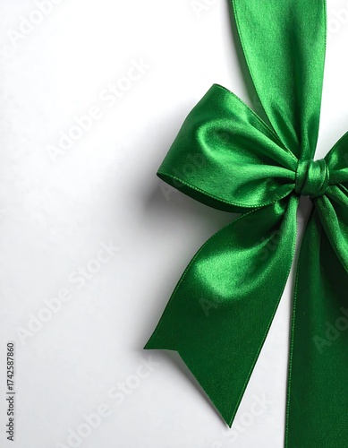 Green ribbon bow on white background