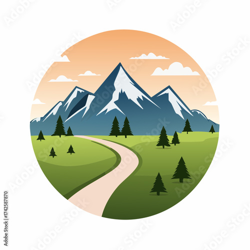 Breathtaking mountain landscape with winding road, perfect for travel, adventure, or nature themed projects with a serene, peaceful vibe and outdoor inspiration