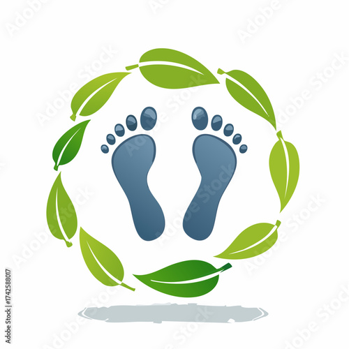 Holistic wellness concept with footprint silhouette surrounded by lush green leaves, perfect for spa, massage, reflexology, and eco-friendly brand design