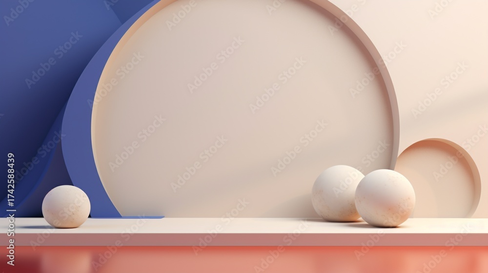 Fototapeta premium Abstract Geometric Background with Blue and Peach Colors and Spherical Elements for Modern Design