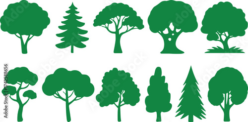 green tree silhouettes set of vector icons for landscape design nature illustration