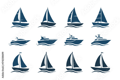 stylized boat and ship icons set minimal two tone vector ai eps jpeg png perfect for maritime design packs