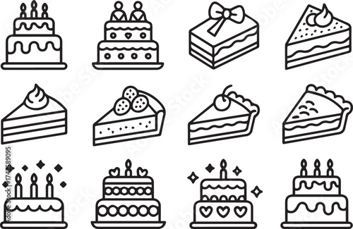 simple cake icons for baking logo menu pastry shop dessert vector illustrations