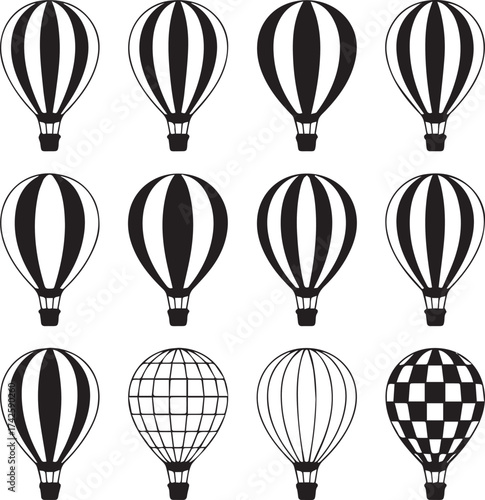 hotairballoon silhouettes grid vector set ai eps jpeg png for design inspiration and print