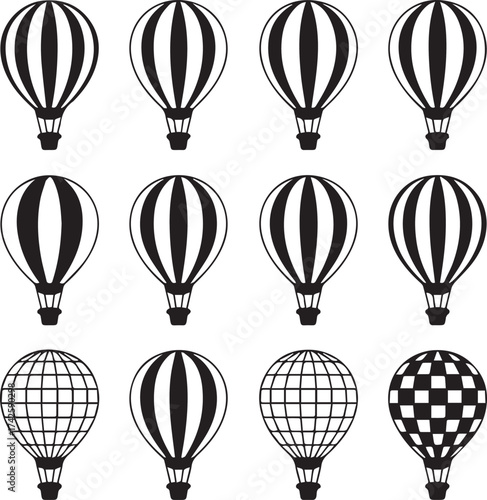 black and white hotairballoon pattern collection 12 vector icons ai eps jpeg png