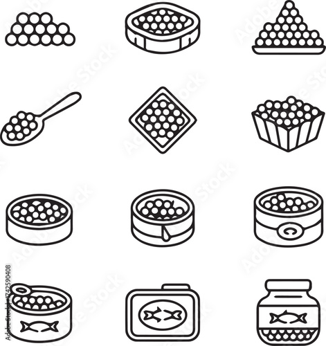 gourmet caviar icon collection 12 editable vector eps ai files simple line art for menus labels and web use