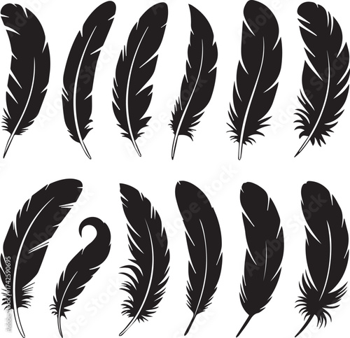 assorted feather silhouette vector pack ideal for logos patterns and crafts