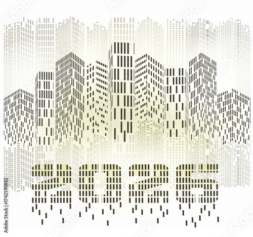 Happy New 2026 year  in Futuristic City, cityscape invitation card, vector illustration