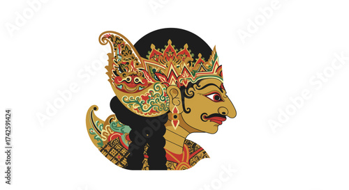 Wayang Kulit Character: Traditional Indonesian Shadow Puppet Illustration.