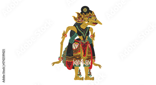 Wayang Kulit Character: Traditional Indonesian Shadow Puppet Art.
