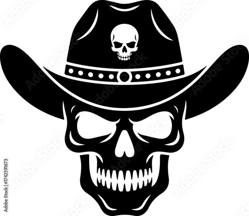 Skull Cowboy Hat Graphic Vector Illustration - A Bold and Edgy Design