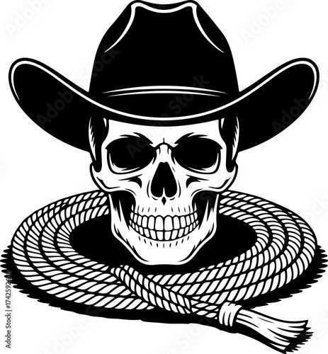 Cowboy Skull with Lasso Emblem Illustration - A Striking Western Graphic Design