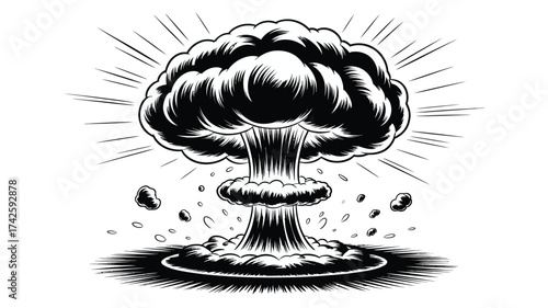 Scalable vector illustration of a nuclear explosion mushroom cloud for eps download vector