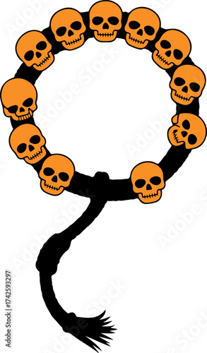 Halloween-themed bracelet featuring a string of orange skulls with a black tassel